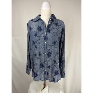 NWT Caite & Kyla Seo "Sierra" Blue Embroidered Floral Button Up Shirt XS #0703
